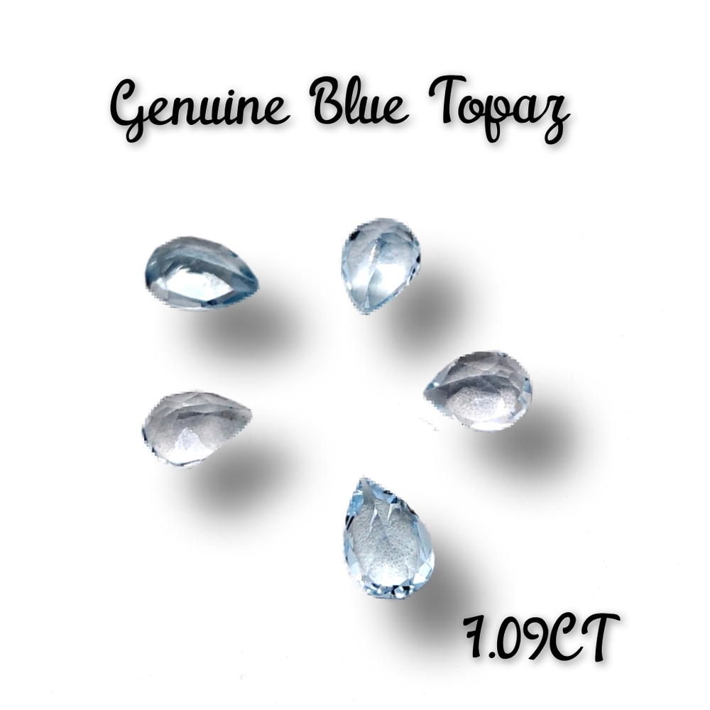 Genuine Pear Cut Blue Topaz Gemstones ~ 5 Pieces. NWOT